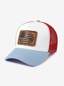 1 pieza Gorra de béisbol de poliéster casual con bordado de bandera nacional y letra, con protección UV, versátil para usar en todas las estaciones