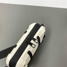 1 件纯色黑/白铆钉 PU 防水拉链单肩斜挎包，适合年轻学生的酷炫街头时尚 - 白色 - 查看 12