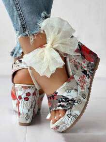 Women's Floral Platform Butterfly Tied Waterproof Wedge Thick Sole Sandals (Random Print Pattern)Tacones De Mujer Elegantes,Sandals For Women - 彩色 - 查看 5
