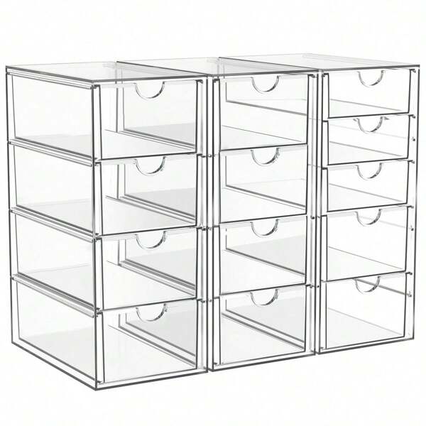 Acrylic Makeup Organizer With 13 Drawers, Bathroom Counter Organizer, Acrylic Organizers, Desk Organizer, Office Supplies, Storage Drawers For Cosmetic, Pencil, Coffee, Etc 3 Pack