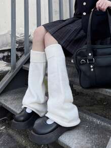 JK日式少女风白色针织喇叭腿套，适合春夏秋季穿着，舒适保暖。 - 白色 - 查看 4