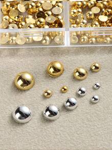 12 格平底珠球半圆 3D 朋克风格，金银珍珠美甲设计，3D 奢华哥特式珠饰美甲尖水钻装饰混合，DIY 美甲宝石，美甲用品 - 彩色 - 查看 3