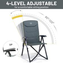 TIMBER RIDGE Silla de Camping Adulto 150kg Silla de Jardín Plegable Portátile de Alta Resistencia Respaldo Alto Silla Reclinable de 4 Posiciones para Campamento Picnic Jardín Caravana (1 Pc, Gray)