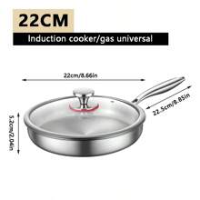 3-Ply Stainless Steel Frying Pan With Lid, Suitable For All Stovetops Up To 600°F, Fast And Even Heating, Compatible With Induction Cooktop, Oven , Dishwasher
