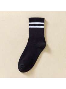 32pcs/24pcs/20pcs/18pcs/12pcs/6pcs/4pcs/2pcs Women Crew Neck Socks, Shark Design & Striped Casual Knee High Socks, Thick & Soft, White Color, Suitable For Casual, Sport, Office Wear, All Seasons