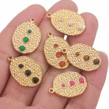 1pc Stainless Steel Red Red Green Oval Flower Pattern Pendant DIY Necklace Earrings Jewelry Accessories Making - Pendant - View 2