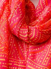 1pc Women's Boho Geometric Print Balinese Gauze Tassel Long Scarf, New Vintage Soft Breathable Scarf For Spring Summer, Sun Protection Shawl, Casual Outdoor Travel Beach Gift - Multicolor - View 8