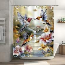 1pc Letter & Leaf Print Farmhouse Style Polyester Fabric Shower Curtain, Suitable For Bathroom Partition Home Decor, Comes With 12pcs Hooks Back To School