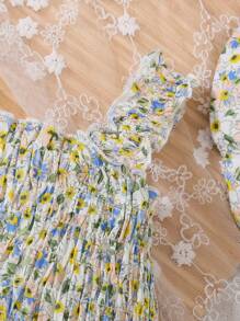 女婴雏菊印花凉爽连衣裙和帽子套装，夏季（非美国网站）