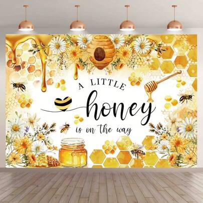 1pc Bee Theme - "A Little Honey On The Way" - Suitable For Parties, Gender Reveals, Baptisms - Universal Festivals, Multi-Size, Multi-Purpose Party Backdrop For Men And Women - Universal Decoration For All Seasons, Indoor And Outdoor Decoration, Photography Studio, Garden Decoration, Party Decoration And Phone Booth.