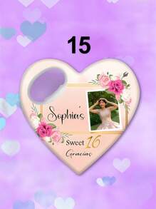 1pc/Bulk Customized 15th Birthday Party Favor, Princess Rose Heart-Shaped Bottle Opener, Sweet 15th Birthday Fridge Magnet, 15th Birthday Party Guest Gift Souvenir, Suitable For 15 Year Old Girls - Multicolor - View 29