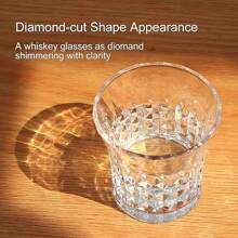 6 件，钻石切割玻璃杯，优雅的朗姆酒和波本威士忌小酒杯，优质玻璃材质，适合家庭酒吧和活动 - 建议手洗，非常适合圣诞节、感恩节、情人节、母亲节，260 毫升/8.9 盎司
