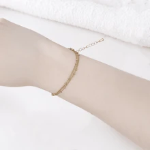 女士金/银脚链，14K 黄金脚链防水链心形串珠人字形水钻脚链套装多层脚链手链女士黄金首饰礼物