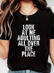 Funny Adulting Gift For Men And Women - Funny Adultish,Fashion Casual T-Shirt, Short Sleeve Crew Neck Shirt,Cotton Top For Women