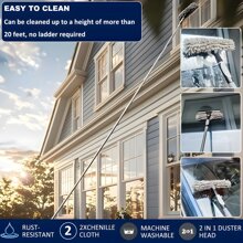 Herramienta limpiadora de ventanas de microfibra súper suave de 125 pulgadas extensible, de uso seco y húmedo, con mango de acero inoxidable y cabezal de plástico, limpiador de vidrio eficaz y sin daños, sin batería