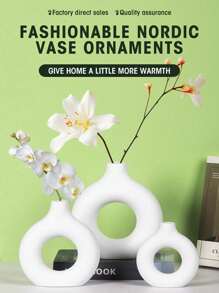 1pc White Plastic Round Flower Vase, Artificial Dried Flower Vase, Art Vase For Flower Arrangement, Simple Autumn Living Room And Lobby Decor, Home Decor, Vase, Center Piece, Tabletop Decor For Valentine's Day, Ash Wednesday, Easter, Wedding Gifts Birthday Graduation Room Decor Glass Vase - Multicolor - View 6