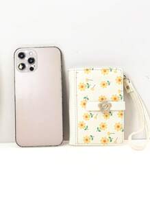 MINGYOU Women's Short Wallet PU Mini Handbag With Ditsy Floral Student Buckle Patchwork Multicolor Contrast Color Multipurpose Wallet Card Holder Compact And Portable Suitable As Holiday Gift Flower Purse Wallet Purse Wallet Mini Wallet Small Wallet - White - View 5