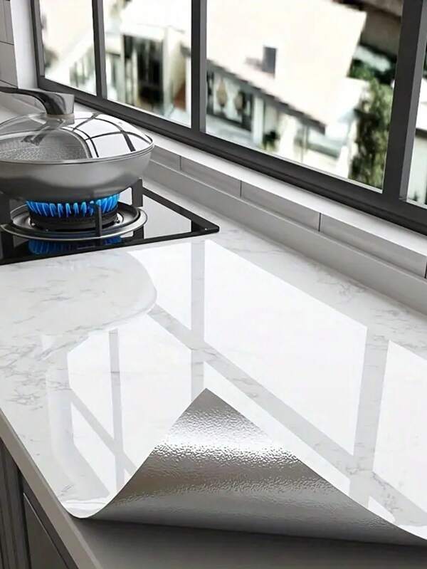 Extra Thick Marble Wallpaper For Kitchen Countertops - Anti-Oil, Moisture-Proof, Self-Adhesive, Waterproof, Fire-Resistant, High-Temperature Stove Backsplash Sticker, Stove, Cabinet, Texture Style