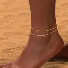 女士金/银脚链，14K 黄金脚链防水链心形串珠人字形水钻脚链套装多层脚链手链女士黄金首饰礼物
