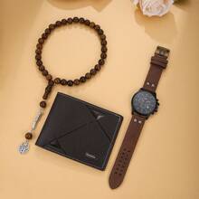 3-Piece Gift Set, Wristwatch, Wallet Plus Bracelet, Brilliant And Engraved