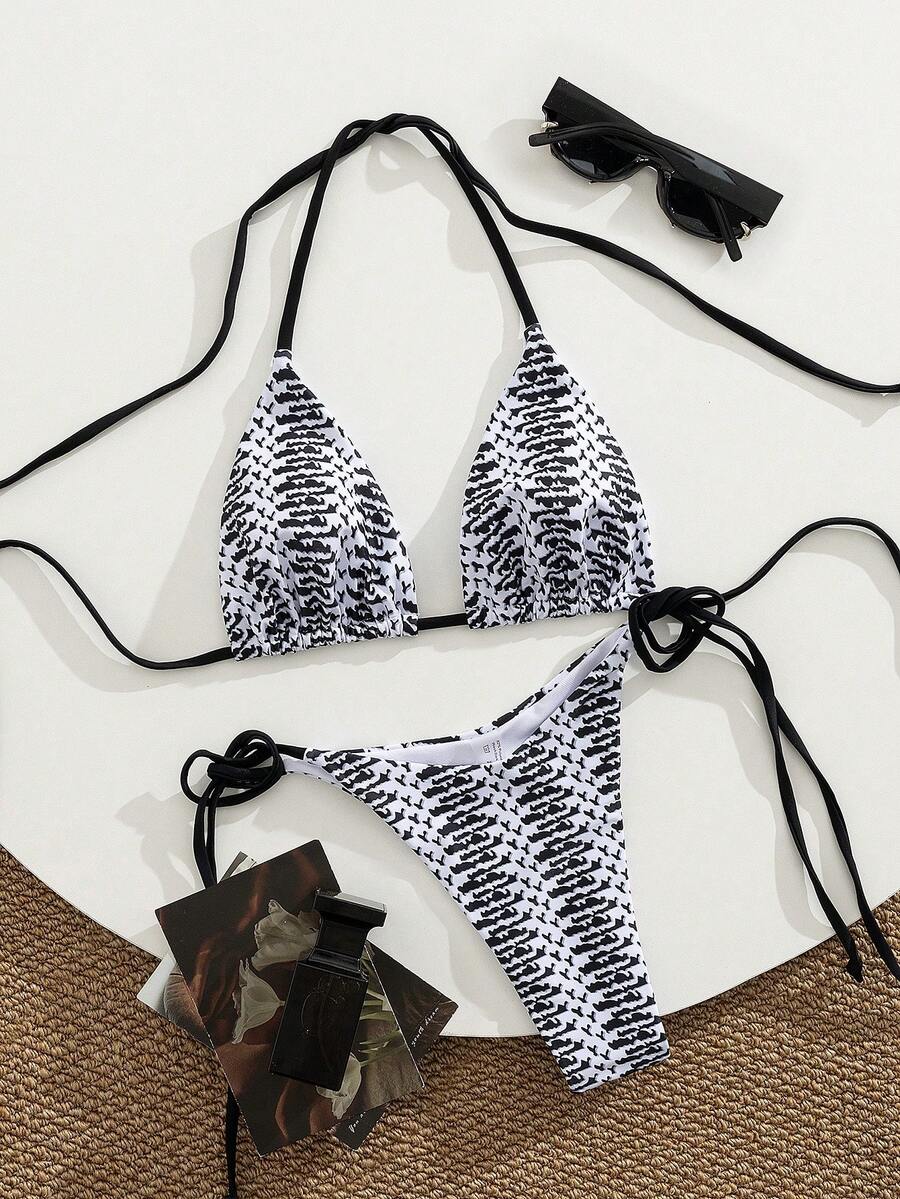 Women's New Arrival European & American Style Bikini Set - Black and White - View 1