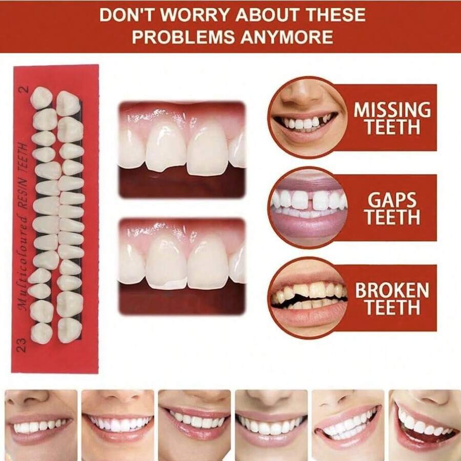 2 set di denti in resina multicolore, materiale dentale con gradazione di colore, modello di denti in resina, protesi dentarie, accessori per costumi di Ognissanti