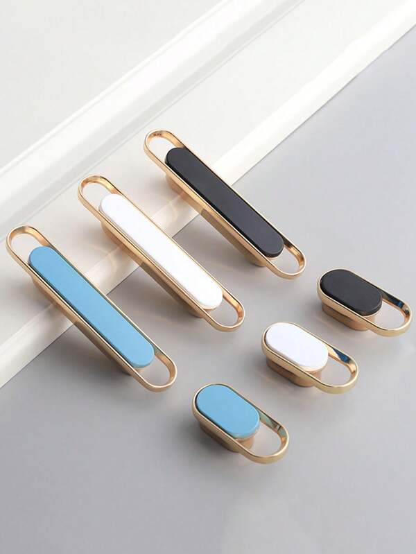 1pc Cabinet Door Handle, Modern Minimalist Design, Zinc Alloy, Gold + Black