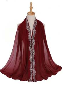1pc Embroidered Chiffon Muslim Hijab Scarf For Dress - Wine Red - View 7