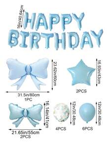 MECRLA Bộ 28 quả bóng bay chữ Happy Birthday màu xanh, nơ, ngôi sao, dành cho tiệc sinh nhật người lớn cho bé trai bé gái, tiết lộ giới tính, trang trí kỷ niệm - Một kích thước phù hợp với tất cả - Xem 2