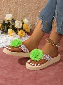 Women Summer Flip Flops Anti-Slip Thong Sandals, Flower Design Casual Beach Slippers