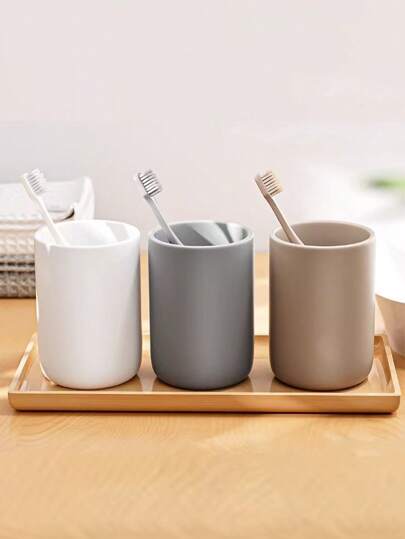 1pc Plastic Toothbrush Cup For Home, Simple Solid Color Rinse Cup, Toothbrush Holder Cup, Large Capacity Bathroom Cup Home Bathroom Decor Fall Decor Back To School