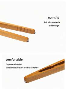 1/2/5pcs Bamboo/Wooden Food Clip, Portable Kitchen Barbecue Baking Dessert Bread Clip, Tea Cup Clip, Tweezers, Tongs - Mustard Yellow - View 4