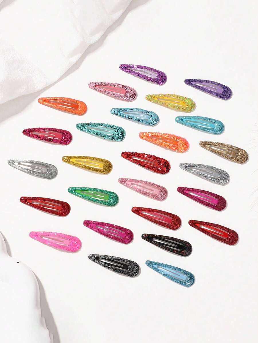 5/10/20pcs Glitter Drop Oil Hair Clips For Teen, Sparkling Side Drop Hairpins, Fashion Teen Hair Accessories With Candy Colors & Shallot Powder Shade - Multicolor - View 1