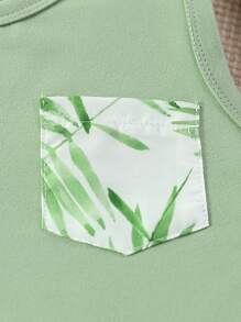 Young Boy Plant Print Top And Shorts Set, Beachwear - Green - View 4