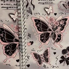 2 Pcs A5 Coil Notebooks Butterfly Gaomei Ins Style Gaomei Notebook Girls' Notebook Student Homework Notebook (Style And Color Random)