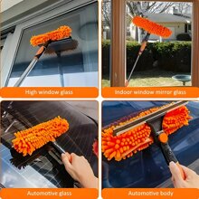Herramienta limpiadora de ventanas de microfibra súper suave de 125 pulgadas extensible, de uso seco y húmedo, con mango de acero inoxidable y cabezal de plástico, limpiador de vidrio eficaz y sin daños, sin batería