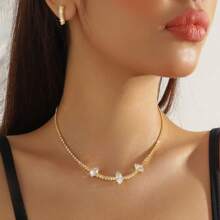 3 件奢华珠宝套装，镶嵌闪亮水晶和方晶锆石，18K 镀金，适合晚会、派对、婚礼和日常佩戴 - 金黃色 - 查看 5