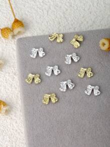 Mini Bow Nail Charms 10pcs 3D Gold Silver Tie Alloy Nail Art Decorations DIY Gift For Girls Nail Gems Nail Supplies For Accessories Adorn Nails Shoes Clothes Bags Crafts Decoration