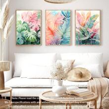3 pièces/set, Peinture décorative encadrée suspendue sur canevas, affiche, art mural, ensemble d'art sur canevas aquarelle de feuilles tropicales, impressions vibrantes de Monstera et de palmiers, décoration murale de style bohème pour salon, chambre à coucher, bureau à domicile - Style moderne/classique, utilisation intérieure/extérieure, décoration de pièce