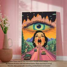 1 Stück dekorative hängende Malerei, gerahmtes dekoratives Gemälde, Poster, Wandkunst, Vintage Acid Highway Leinwandkunst, retro surreale Wanddekoration mit Allsehendem Auge, perfekt für Wohnzimmer, Schlafzimmer, Büro Zuhause