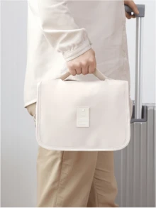 1 pieza Bolsa de aseo portátil y resistente al agua para viajes, estuche de almacenamiento para cosméticos - Beis - Ver 1