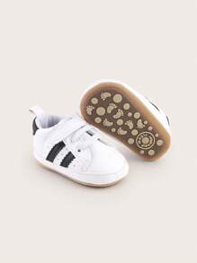 1 par de zapatos versátiles y transpirables con diseño de gancho y bucle a rayas para bebés y niños pequeños unisex, aptos para niños y niñas de 0 a 1 año, adecuados para primavera, otoño, verano e invierno