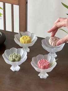 1pc/4pcs Chinese Style High-Footed Tea Pastry Plate Lotus Frosted Glass Dish Cake Plate Afternoon Tea Dessert Plate Exquisite Tray Small Dessert DishSchool Supplies,Christmas Gift