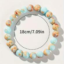 1 件 8 毫米优雅寿山石珠手链 - “幸运”迷人，吸引爱情与成功，送给女性的完美礼物，适合日常佩戴和特殊场合的时尚配饰，弹性手链吊饰 - 藍色 - 查看 4