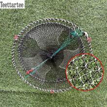 Teettartee 折叠弹簧蟹笼，带 3 个弹性弹簧支撑，塑料涂层防锈框架，加固蟹笼，用于钓鱼、虾、鳗鱼、小网眼虾笼、鱼笼 - 軍綠色 - 查看 6