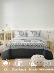 2/3pcs Set Gray Mandala Bohemian Pattern Duvet Cover Set, Soft Microfiber Bedding, Breathable & Wrinkle-Resistant, Luxury Hotel Style, Gift For Parents & Friends, Includes Duvet Cover*1, Pillow Sham*1/2, Sizes: Super King, King, Queen, Twin, Dorm Bedding, Back To School