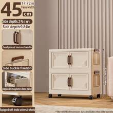 Foldable Multi-Tier Storage Box, Double Door Storage Cabinet For Clothes, Books, Snacks In Bedroom, Living Room, Cream Color