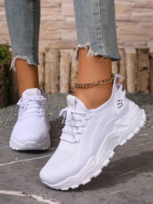 Fall/Winter Women's Fashion Gradient Color Sneakers, Thick Sole Platform Lace-Up Casual Shoes, Versatile Low-Top Vulcanized Trainers, Mesh Breathable Running Shoes, Non-Slip Hiking Shoes, Minimalist Style For Plus Size, Suitable For Gym, Outdoor Running, Sports Activities