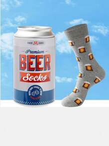 1 par de calcetines de media pantorrilla para mujeres con diseño creativo de lata de cerveza gris, suaves y transpirables, diseño simple y elegante, adecuados para el hogar, salidas, fiestas, regalos para familiares y amigos, calcetines unisex para todas las estaciones