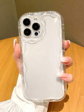 Cream Wavy Edge Glossy Solid Color Transparent Material Shockproof Phone Case Compatible With IPhone XR/7/8, Compatible With IPhone 16/16Pro/16Plus/16 ProMax, IPhone 15 ProMax, IPhone 13, 14, Soft Case Compatible With Galaxy S25, S25 Plus, S25, S25 Ultra, A16 4G Waterproof Anti-Fall Scratch Resistant